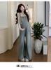 Moda Outono 2025 Casual Estilo Retrô Macacão Jeans Usável Pós-parto Top de Bolinhas Conjunto Maternidade