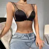 AYJ Amazon Cross-Border Roupa Sexy para Boate Feminina Rede Europeia e Americana Vazada Strass Regata Malha Brilhante Strass Camisola