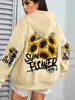 Sudadera con Capucha para Mujer Estampado Creativo de Graffiti con Tema de Girasol, Sudadera Holgada de Otoño, Sudadera Casual Y2K con Bolsillo