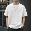 Nova camiseta de algodão pesado de manga curta para homens, verão de 2026, marca moderna estilo americano, corte solto, tamanho grande, camiseta de manga três quartos