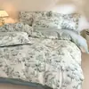 Set de Cuatro Piezas de Algodón Estampado con Textura de Algodón Suave y Cera, Diseños Vegetales y Florales, Funda Nórdica 100% Algodón, Sábana Ajustable, Juego de Cama Cuatro Piezas de Algodón Puro