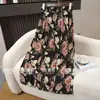 Vestido Midi Delgado con Pliegues de Flores Primavera y Verano Cintura Elástica Falda Longitud de Baile Cuadrado 72cm Falda Solar de Seda de Hielo