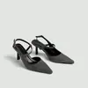 Tacones de Aguja Puntiagudos para Mujer, Estilo Popular en Línea, Sandalias Casuales de Gamuza con Correa Única de Tacón Alto, Punta Cerrada, Sin Espalda, Estilo Coreano, Talla Pequeña