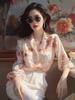 2024 temperamento da moda New Loose Women's new Chinese style moda estrangeira chique rosa floral camisa protetora solar