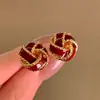 Brincos Europeus e Americanos de Indústria Pesada Estilosos Modernos com Pedras Completas em Forma de Gota de Água Pétala Borla Ankora Vermelho Outono e Inverno Festivos Quentes