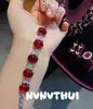 Collar de Frutas con Piedras Preciosas y Diseño de Gota de Agua, Pulsera con Granates Rojos Color Sangre de Paloma en Forma de Huevo y Incrustaciones de Diamantes Pequeños para Fiesta de Palacio