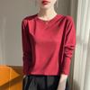 Jersey de punto de cuello redondo de lyocell, manga larga, fino, de color puro, para mujer, verano 2025