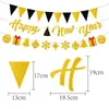 Decoração de festa de Ano Novo bandeirinha triangular, guirlanda de banner de Ano Novo super brilhante, decoração de bolo com inserções de folha de ouro