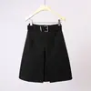 Saia Midi de Lã Feiyuan Feminina com Bolinhas, Corte Evasê, com Cinto e Zíper nas Costas, Nova Moda Versátil Cinza para Outono e Inverno