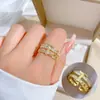 [Ouro Real] T zircônio cadeia de diamante completo anel de abertura ajustável pulseira simples anel japonês casal anel
