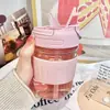 Vaso de Vidrio de Alta Capacidad con Buen Aspecto y un Toque de Lujo Ligero, Vaso Doble para Uso en Oficina y Hogar, Vaso con Popote, Vaso de Regalo