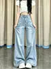 Jeans azules claros para mujer, nuevo estilo de otoño, de cintura alta, adecuados para cuerpo tipo pera, talla grande, holgados, adelgazantes, pantalones rectos de pierna ancha versátiles