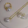 Pendientes de Perlas Reina de Hielo Colgante Cuentas de Concha Blanco Australiano Moda Versátil Set de Collar Joyería Aprobación Directa de Fábrica