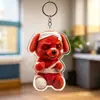 Chaveiro acrílico de cachorro vermelho pequeno com dedo do meio do mal aluno mochila pingente divertido pequeno presente