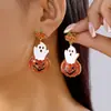 Brincos de Abóbora com Gota de Óleo e Diamante Europeus e Americanos Mais Vendidos na Fronteira Teemu Brincos de Franja de Aranha Divertidos para Halloween