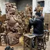 Grande Escultura em Madeira Buda Maitreya Barriga Grande Madeira Maciça Ornamentos para Sala de Estar Esculpido Guan Gong Guanyin Estátua Vermelha para Desktop