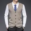 Chaleco de Punto para Hombre Otoño Invierno Chaleco Suéter Cárdigan sin Mangas Suéter 100% Lana Cálido Casual de Negocios Atuendo para Papá