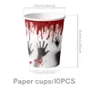 Nova Festa Temática de Halloween da Amazon com Tema de Mão Sangrenta Utensílios de Mesa Toalha de Mesa Descartável Prato de Papel Guardanapo de Papel Bandeirola de Puxar Copo de Papel