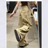 Pantalones casuales de pierna ancha, holgados, de tiro alto, adelgazantes, de moda, con múltiples bolsillos, para mujer, estilo retro americano, pantalones utilitarios