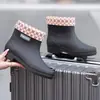 Botas de lluvia de algodón de caña alta, antideslizantes, forradas de polar, cubrezapatos impermeables, cubrezapatos de goma, botas de agua, de media pantorrilla para mujer, aptas para cocina, cálidas, botas de caña corta