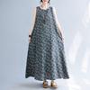 Vestido Longo plus size Feminino Verão Vintage Estilo Étnico Solto Estampado Sem Mangas Algodão Linho Longo Pulôver Vestido Colete
