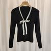 Estilo Universitario Dulce Corbata de Moño Cardigan de Punto de Manga Larga Nueva Moda Tejido Retorcido de Manga Larga Chaqueta Suéter Versátil
