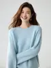 Suéter base de punto Kangbaolai para mujer, 25% seda de morera 75% cachemira, cuello redondo, mangas raglán, corte holgado, estilo casual