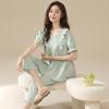 Pijamas de verano para mujer, pantalones capri de manga corta de algodón, holgados, de encaje, para madres de mediana edad, ropa de casa, traje de verano para mujer