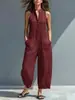 Macacão Casual de Cor Sólida Sem Mangas de Botão Único com Gola Alta e Bolsos Feminino Slim Fit Transfronteiriço Europeu e Americano da Amazon 2026