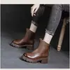 Botas Femininas Outono/Inverno 2026 Bico Redondo Retrô Solado Grosso Zíper Traseiro Com Pelúcia Quente Estilo Britânico Salto Bloco Moda Sapatos Individuais