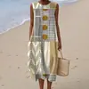 Nuevo vestido largo casual sin mangas con estampado de primavera y verano, estilo holgado y fresco