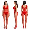 Uniforme navideño europeo y americano, conjunto de red con cuello halter y entrepierna abierta talla grande, lencería erótica sexy de malla hueca, body transparente