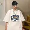 Camiseta de Manga Corta para Hombre Estampada Estilo Retro Americano de Peso Pesado 180g, Camiseta de Corte Amplio de Moda, Camiseta Básica Oversize para Parejas