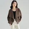 26 Otoño Nuevo Minimalista Cuello Diagonal Solapa Grande Casual Moda Gabardina Oversize para Mujeres Petitas 35067
