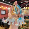 Chaveiro de Argila Novo Modelo Transfronteiriço com Strass e Contas de Cristal de Elefante Realista, Exquisite Pequeno Acessório para Meninas, Pingente de Bolsa