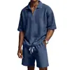 Código Europeu Transfronteiriço Verão Novo Mais Vendido Conjunto de Shorts com Zíper Manga Curta Masculino Cor Pura Casual Praia Conjunto de Roupas Masculinas