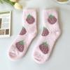 Meias Femininas de Fleece Coral para Outono e Inverno, Meias Quentes para Chão de Casa, Meias de Meia-Canela Grossas de Fleece com Estampa Floral, Frutas