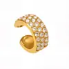 Pinza para Oreja Miduoduo de Acero Inoxidable Super Brillante 5A Zircón Forma de C Completamente Incrustada con Diamantes Chapada en Oro Real de 18K Pendientes Simples Personalizados Que No Se Desvanecen