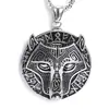 Collar colgante de acero de titanio para hombre con cabeza de lobo retro vikingo nórdico y runas, personalidad callejera, todo para combinar, joyería al por mayor