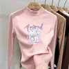 Ropa interior de forro polar doble cara para niños, estampado de dibujos animados otoño/invierno, estilo nuevo para niñas, estilo estudiante, cuello semi-alto, para niños de talla mediana y grande