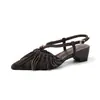 Sandalias Mary Jane de Cuero Genuino para Mujer, Estilo Británico, con Borlas y Cuentas, Gamuza, Espalda Abierta, Tacón Grueso Medio, Punta Fina, Punta Cerrada 2026