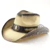 Sombreros Vaqueros Occidentales de Alta Gama para Hombres y Mujeres, Sombreros de Paja Calados Pintados en Spray con Papel Reforzado, Populares Sombreros de Exportación Transfronteriza de Europa y América