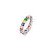 Anillo de Zirconia Arcoíris Simple y Lujoso Chapado en Oro Blanco Color Tesoro Índice Dedo Anillo Dopamina Moda Temperamento Joyería de Mano