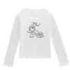 Camiseta de manga larga con cuello en U y estampado de cachorros estilo retro americano para mujer, nuevo top versátil de corte ajustado para primavera y otoño para chicas a la moda