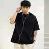 Camiseta de Manga Corta de Algodón Puro de Peso Pesado 320g, Camiseta Holgada de Cuello Redondo, Estilo Blanco Moderno para Hombre