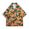 Camisa floral retro de estilo Hong Kong 12V, manga corta, estilo tailandés hawaiano, ideal para hombres y mujeres.