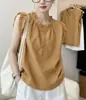 Blusa sem mangas com babados estilo francês para mulheres, Luxo de alta qualidade, Jovem e estilosa, Novo modelo de verão 2026 com mangas pequenas tipo babados