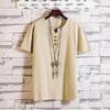 Camiseta de Lino para Hombre Estilo Chino Talla Grande para Hombre Estilo Coreano Holgada Moderna Cuello en V Manga Corta Camiseta