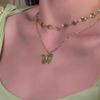 Libro Rojo Celebrante de Internet Mismo Estilo Collar de Mariposa Verde de Doble Capa Mori Pendientes de Cristal Amor Pequeños y Frescos de Moda para Mujer