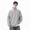 Moletom de Outono para Homens, Corte Solto, Gola Alta, Mangas Caídas, Mangas Longas Casuais, Novo Meio Zíper Masculino Primavera e Outono 2026